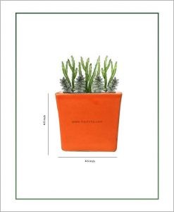 Ceramic Square Table Top Planter Glazed Orange (4.5-inch)