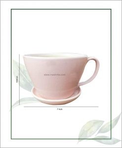 Ceramic Cup with Tray Table Top Planter Pastel Pink 7 inch