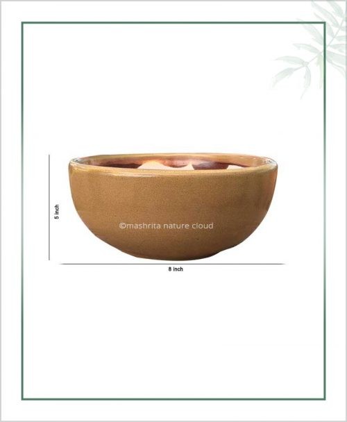 Ceramic Bonsai Bowl Tray Planter - Glazed Mustard 8 inch