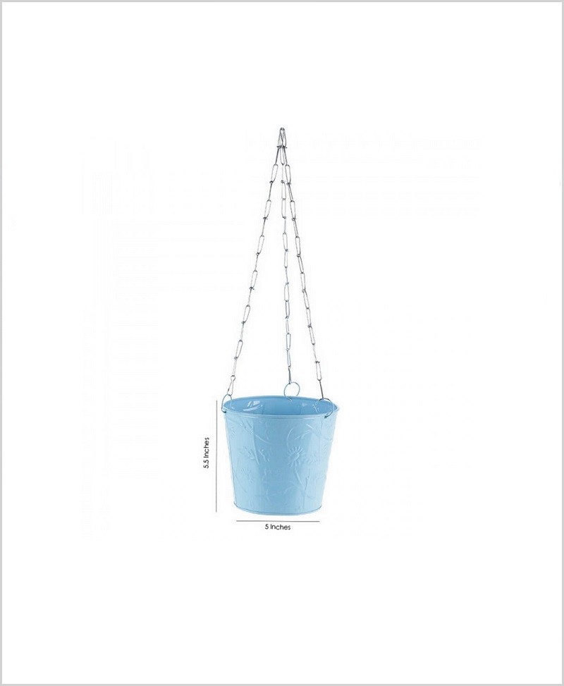 Metal Hanging Bucket Planter Blue