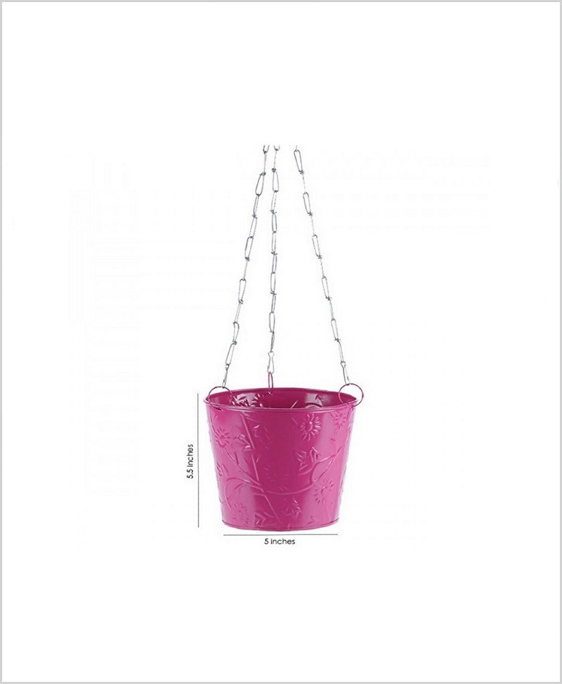 Metal Hanging Bucket Planter Pink