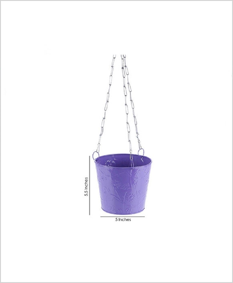 Metal Hanging Bucket Planter Puple
