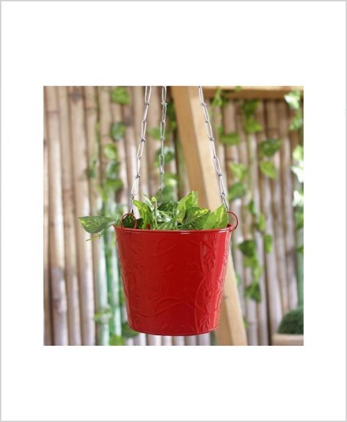Buy Metal Hanging Bucket Planter Red