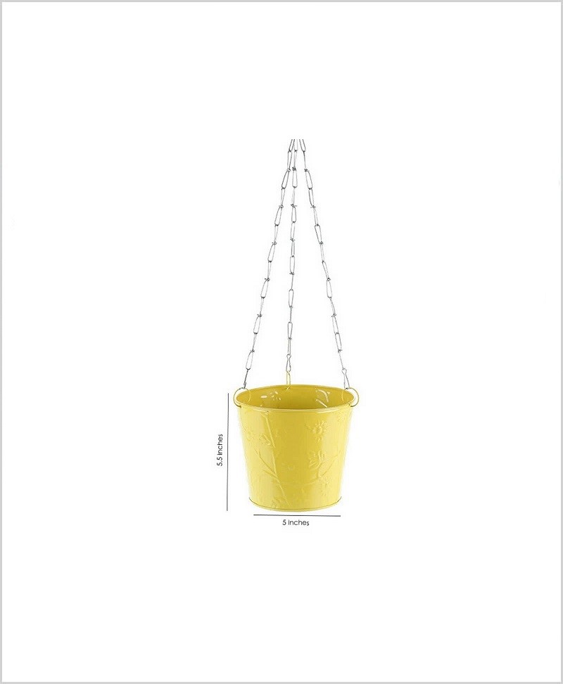 Metal Hanging Bucket Planter Yellow
