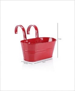 Buy Metal Oval Railing Planter Small Red Dia