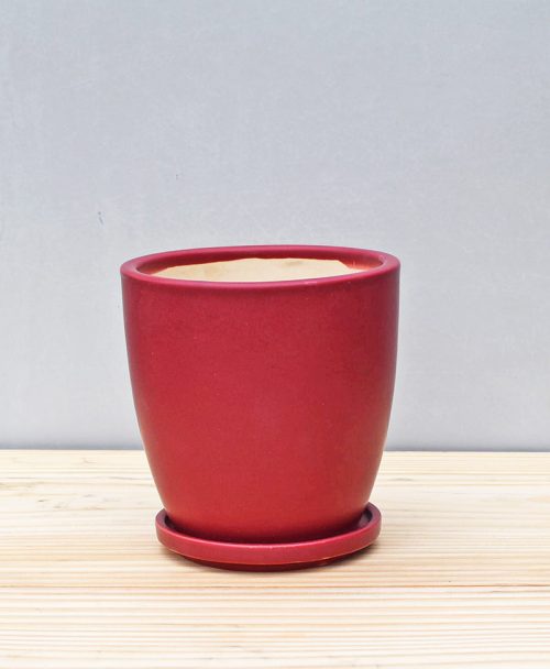 Ceramic 4 inch Oval Pot Maroon 1
