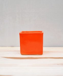 Ceramic Cube Pot 3 inch Orange 1