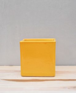 Ceramic Cube Pot 4 inch Mustard Yellow 1
