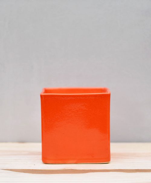Ceramic Cube Pot 4 inch Orange 1